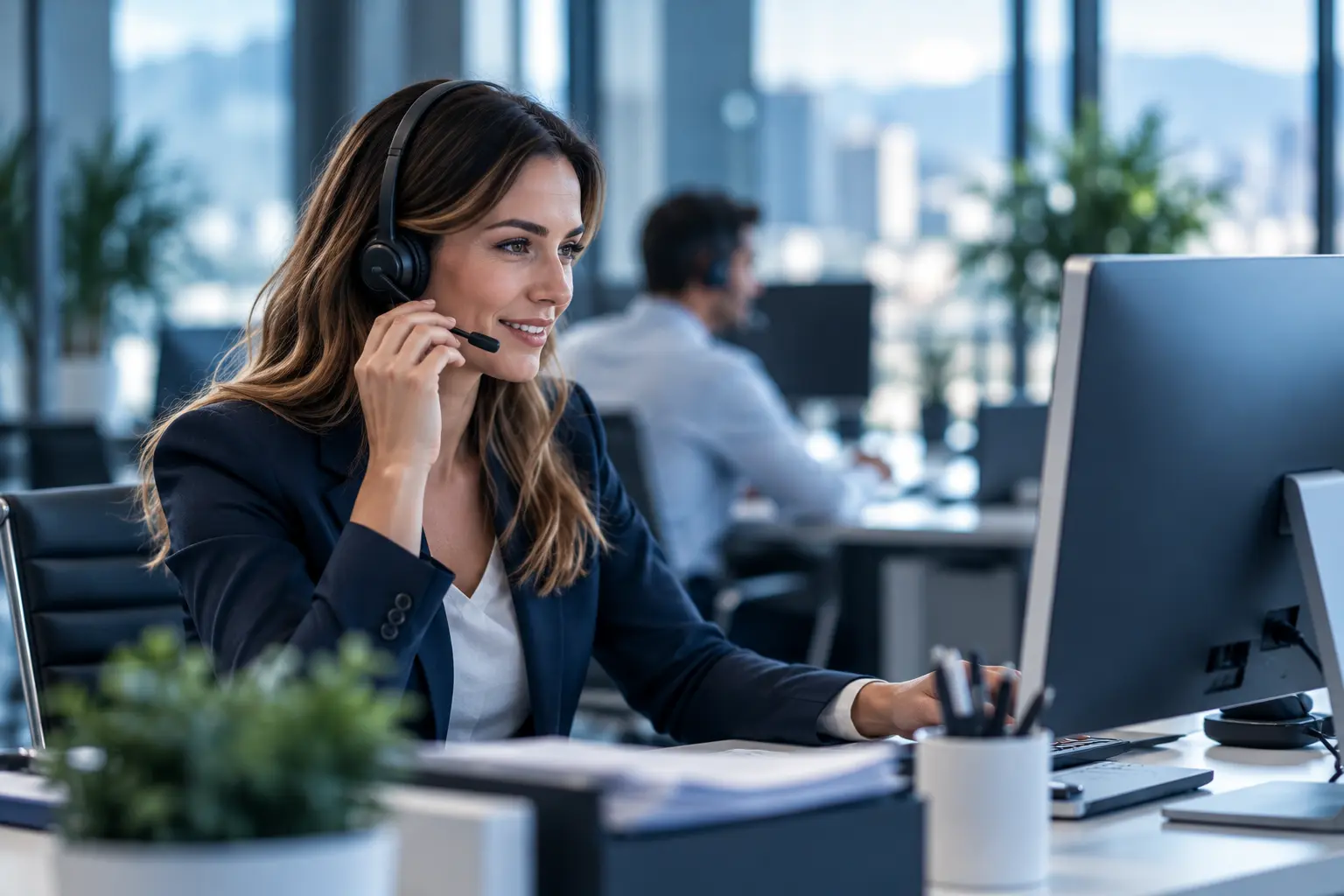Profesional de atención al cliente con auriculares